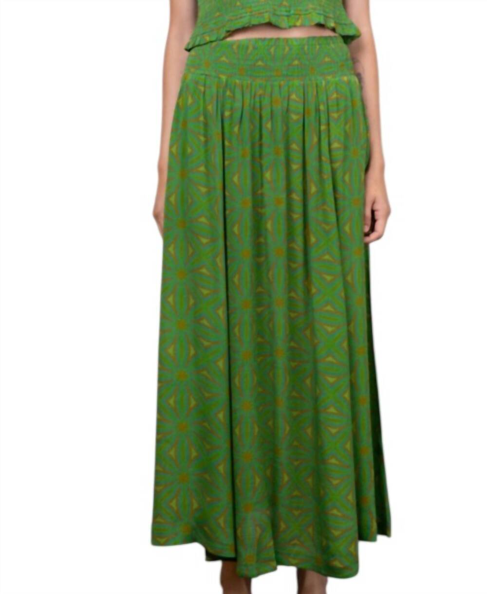 NEW SHINE geometric silk skirt in green